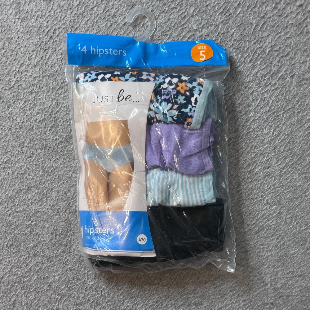 Just Be Panties Womens 5 Multicolor Hipster 4-Pack 100% Cotton Floral Stripe A70